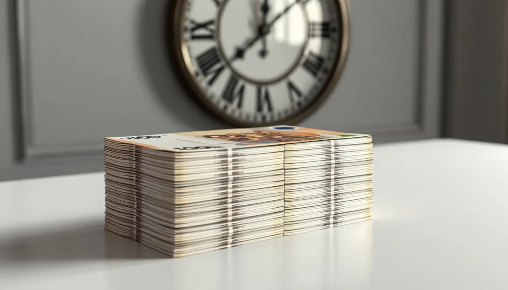 Des pièces de monnaie et une horloge s'entrelacent symbolisant la relation entre l'argent et le temps.