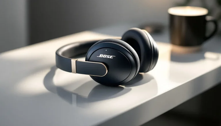 Écouteurs Bose au design raffiné, mettant en avant leur élégance et confort.