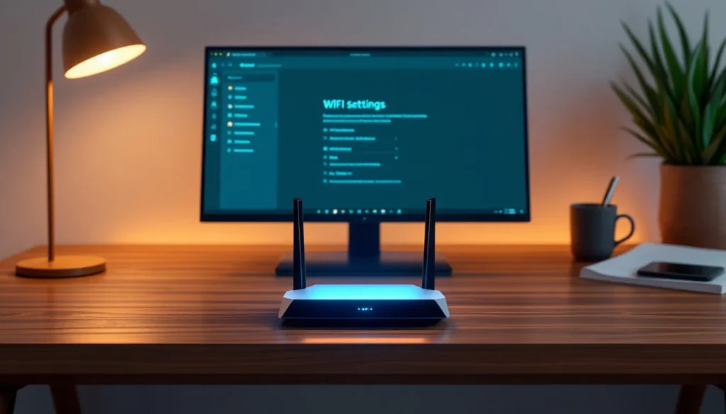 Un routeur Freebox posé sur un bureau moderne, entouré d'objets du quotidien.