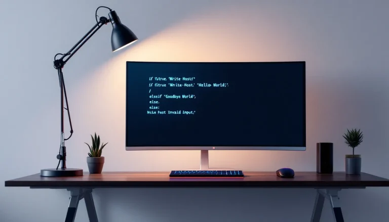 Interface PowerShell affichant des lignes de code et des commandes en cours d'exécution.