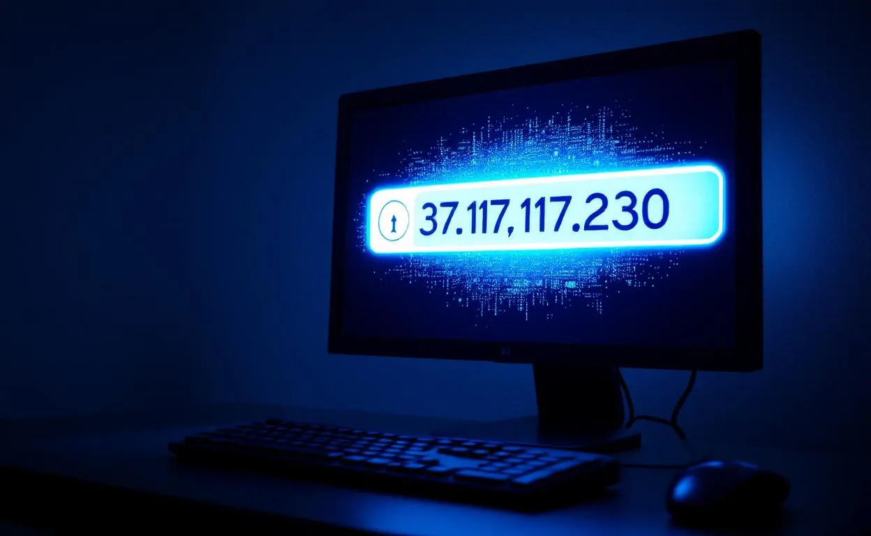 Une représentation d'une adresse IP scintillant dans l'obscurité.