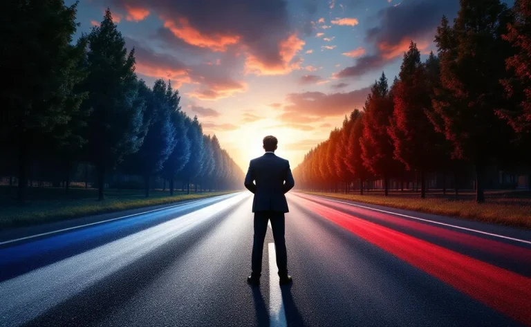 Des chemins divergents se dessinant sous un ciel nuageux en France.