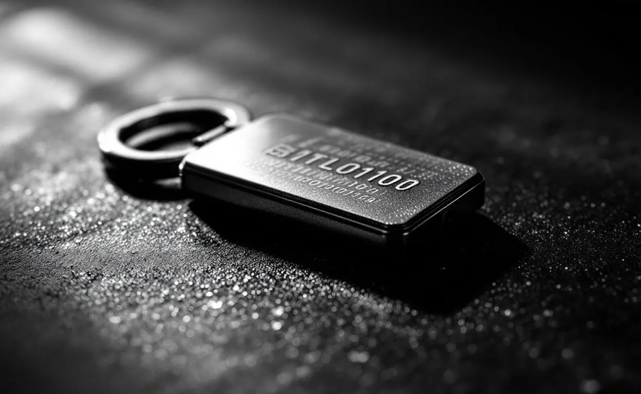 Clé BitLocker posée sur une surface réfléchissante.