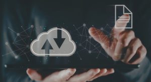 Illustration moderne du stockage cloud et du transfert de donnees numeriques en ligne