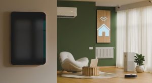 Panneau de controle digital pour maison connectee fixe au mur avec interface tactile