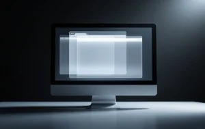 Deux pages web presque identiques se superposent comme des feuilles transparentes sur un écran d’ordinateur éclairé par un projecteur dans une pièce sombre.